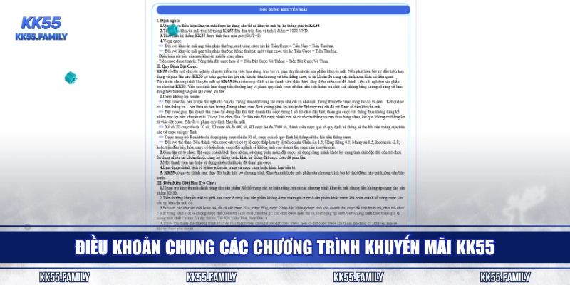 Điều khoản chung các chương trình khuyến mãi KK55